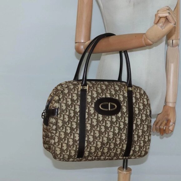 Christian Dior Trotter Canvas Hand Bag Brown Gold Auth BD2000 - Picture 1 of 16